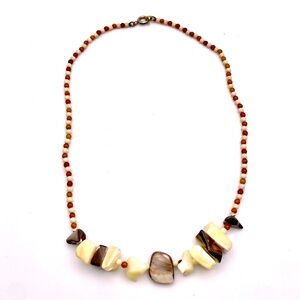 Vintage Mother of Pearl and Amber Beaded Necklace